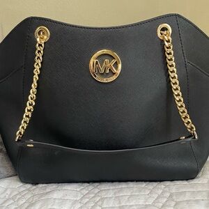 Michael Kors Black and Gold Shoulder Bag with Chain Straps